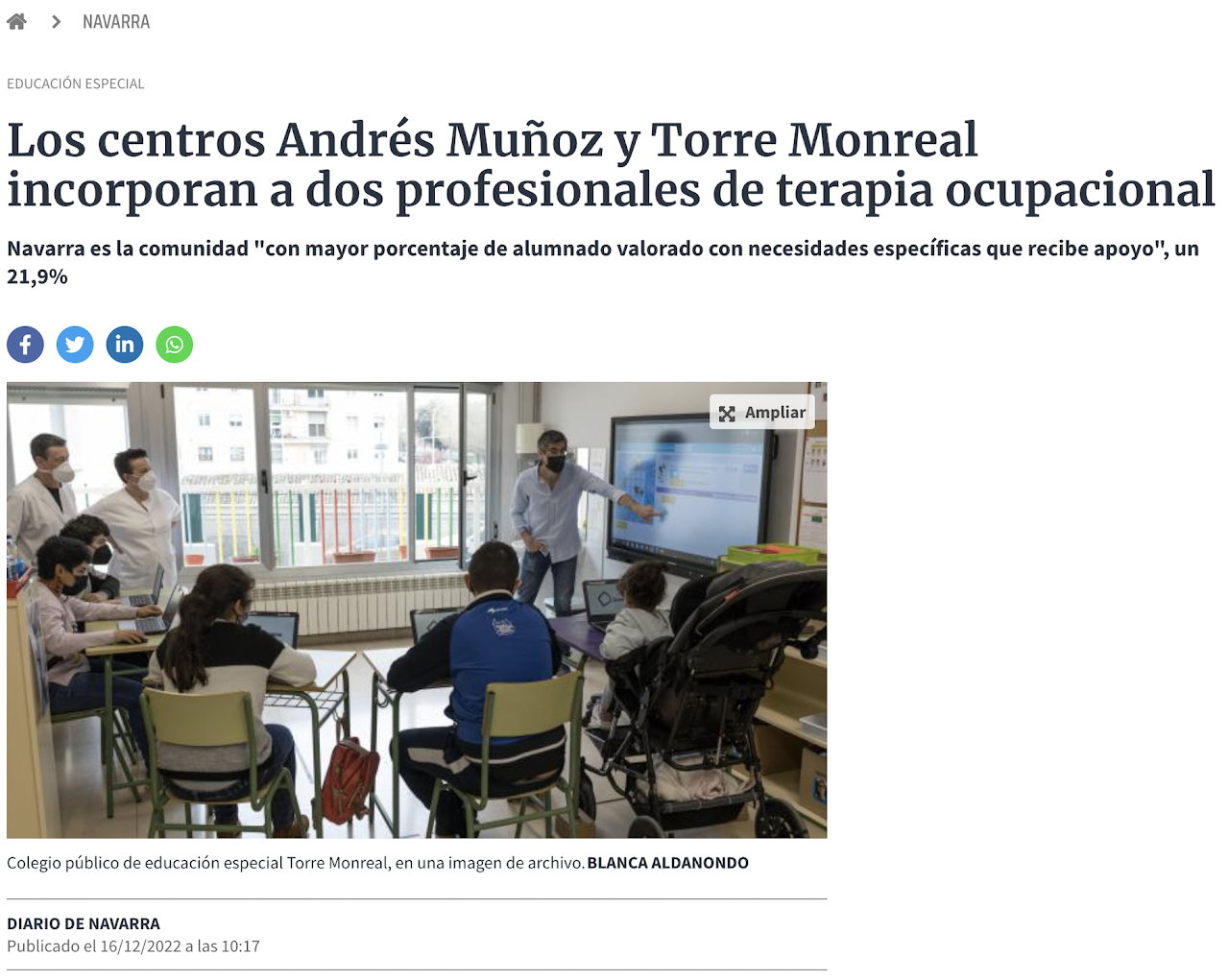 Los centros Andrés Muñoz y Torre Monreal incorporan a dos profesionales de terapia ocupacional